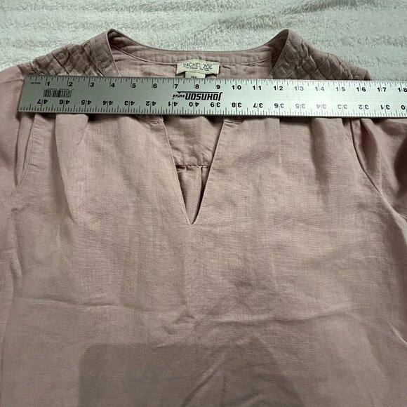 Rachel Zoe Women's Long Sleeve V-Neck Blouse Top Linen Blend Blush Pink Sz Small - Picture 5 of 8